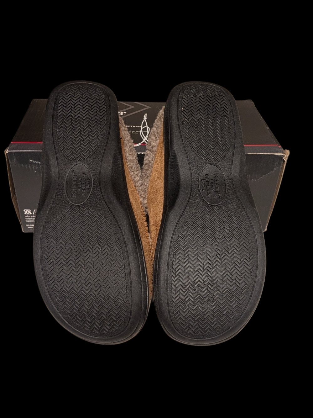 isotoner Men’s Brown Suede-Look Slip-On Memory Foam Slippers - Picture 6 of 6